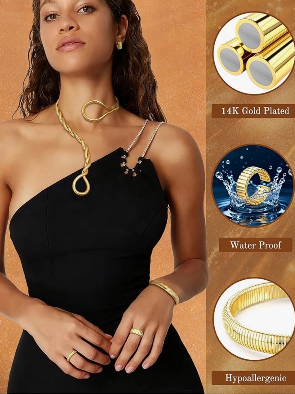 Gold-Plated Twisted Loop Necklace set - Picture 3 of 5